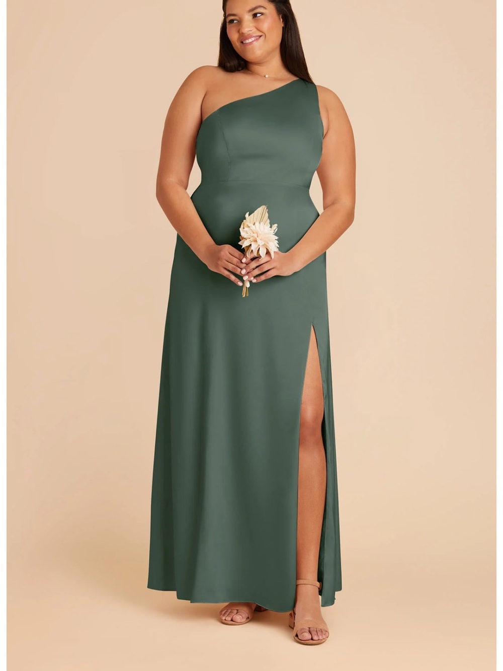 Birdy Grey One-Shoulder Dark Green Prom Dress with Side Slit